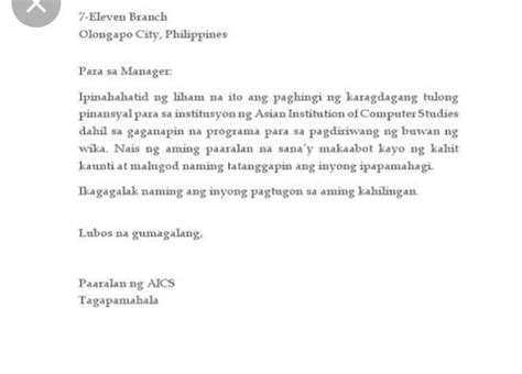 halimbawa ng sulat sa paghingi ng tulong pinansyal|Liham: Parts of a Letter in Tagalog.